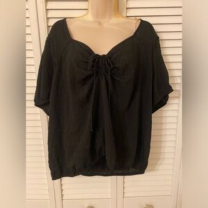 Womens Black Milkmaid Lace Tie Top Size 2XL Sheer  Dark Coquette Whimsigoth